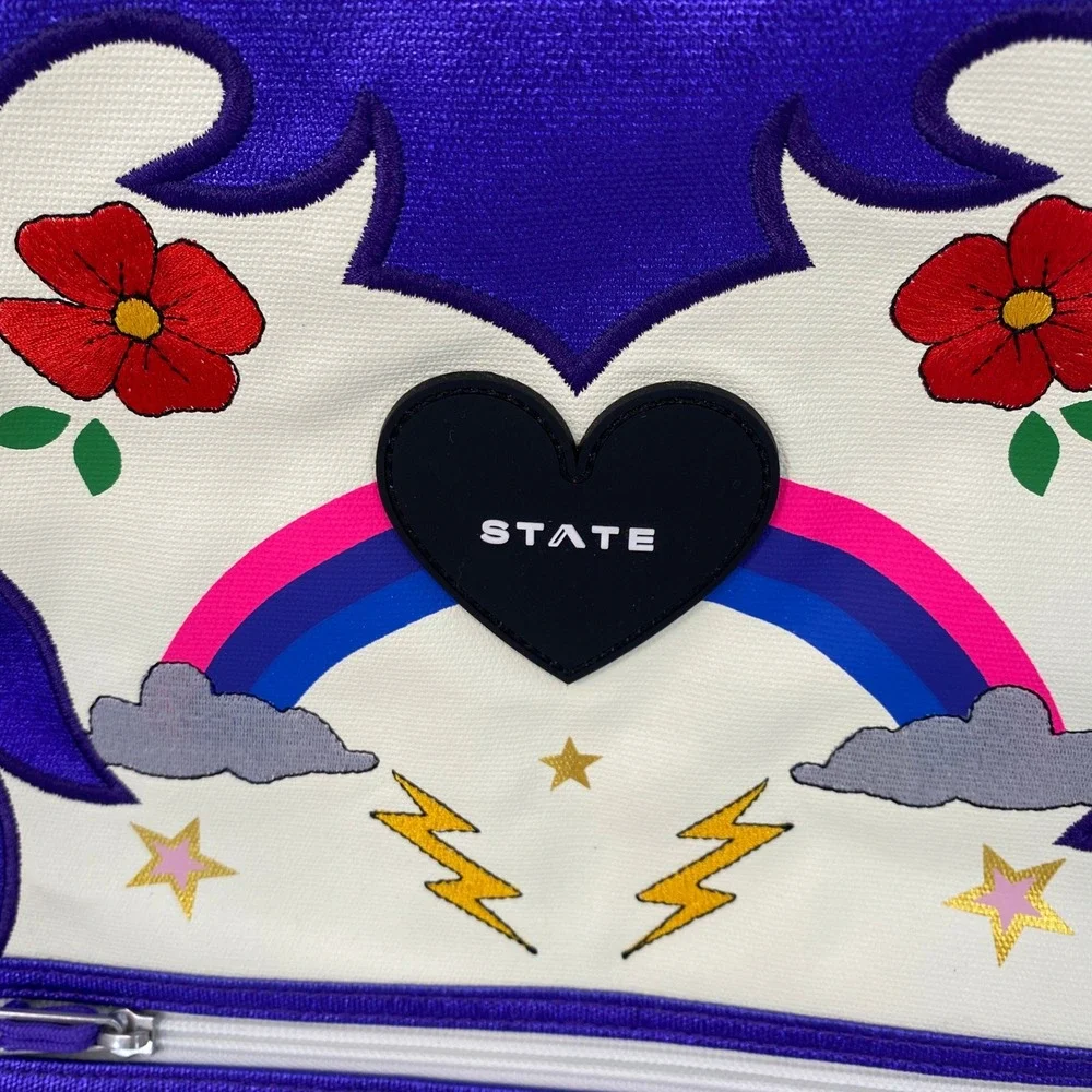 STATE Kane Kids Double Pocket Backpack Purple Metallic Cowgirl Rainbow Whimsical